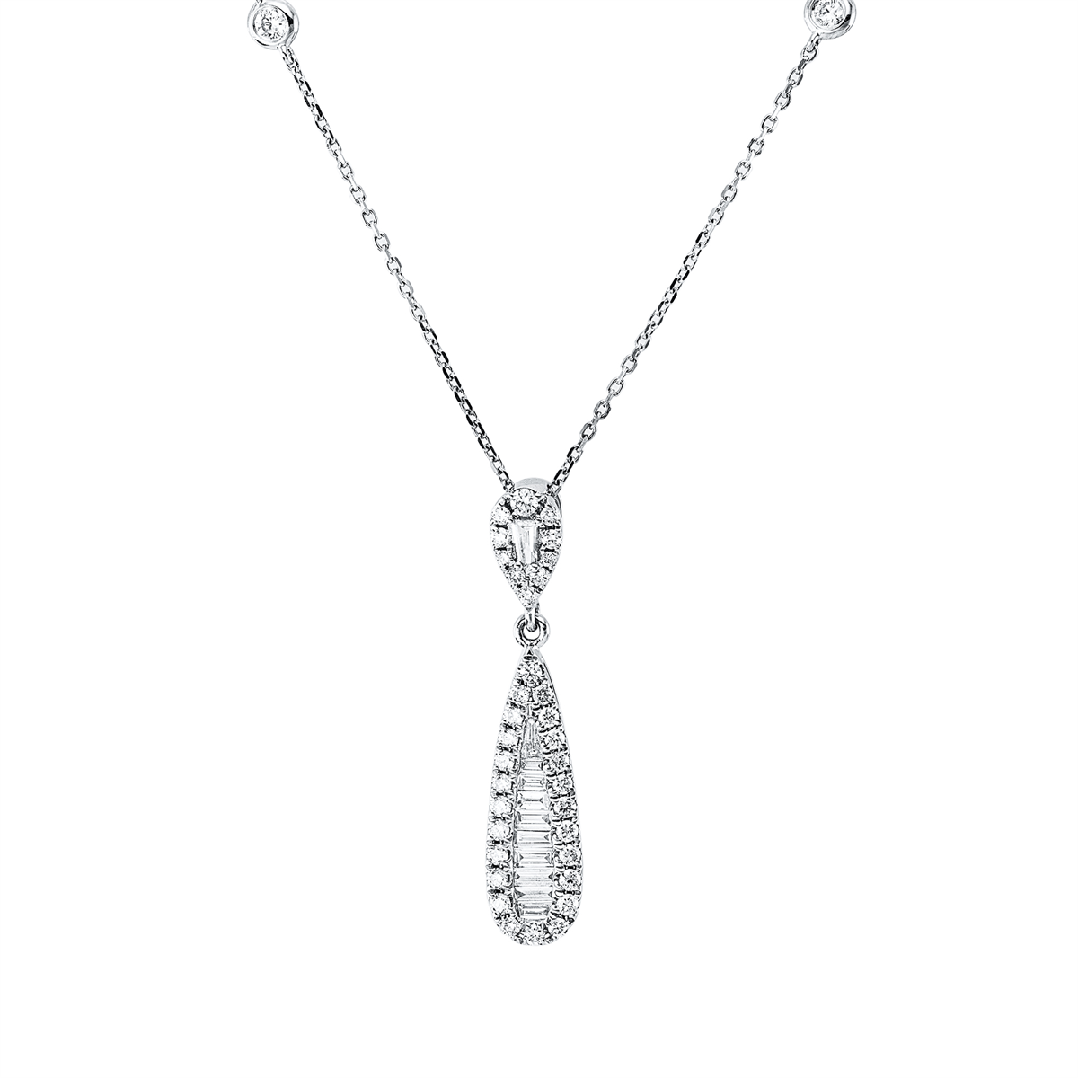 diamond full cut  baguette necklace in white gold