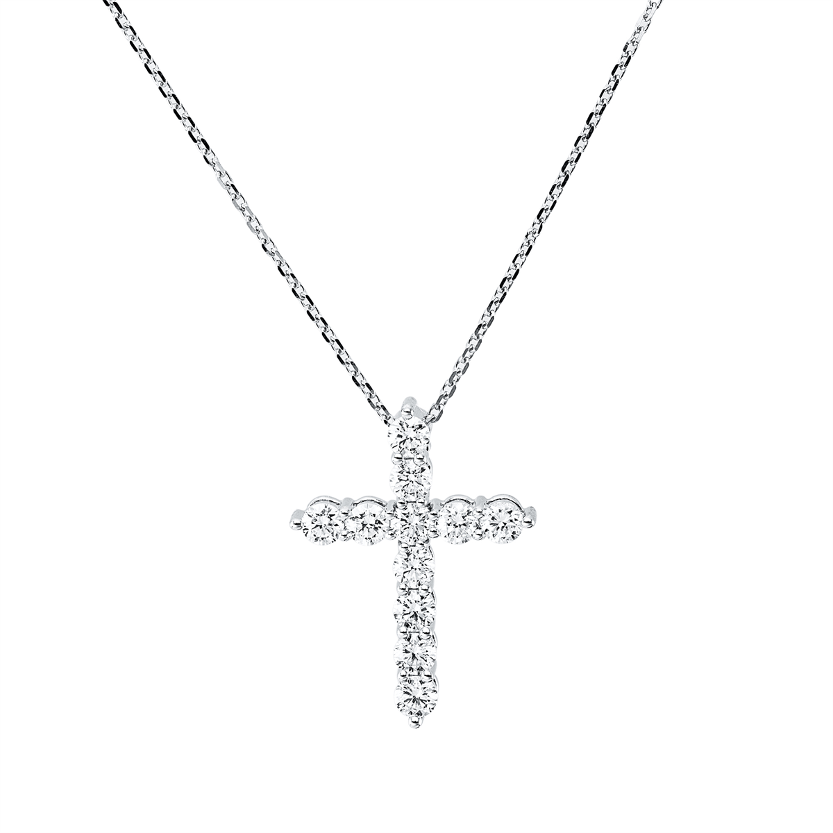 diamond full cut  cross necklace in white gold