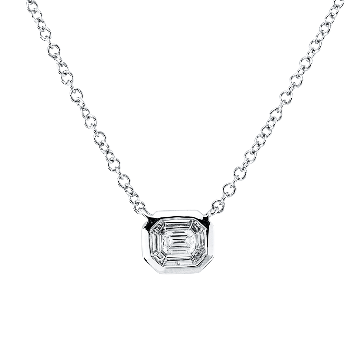 taper  baguette illusion necklace in white gold