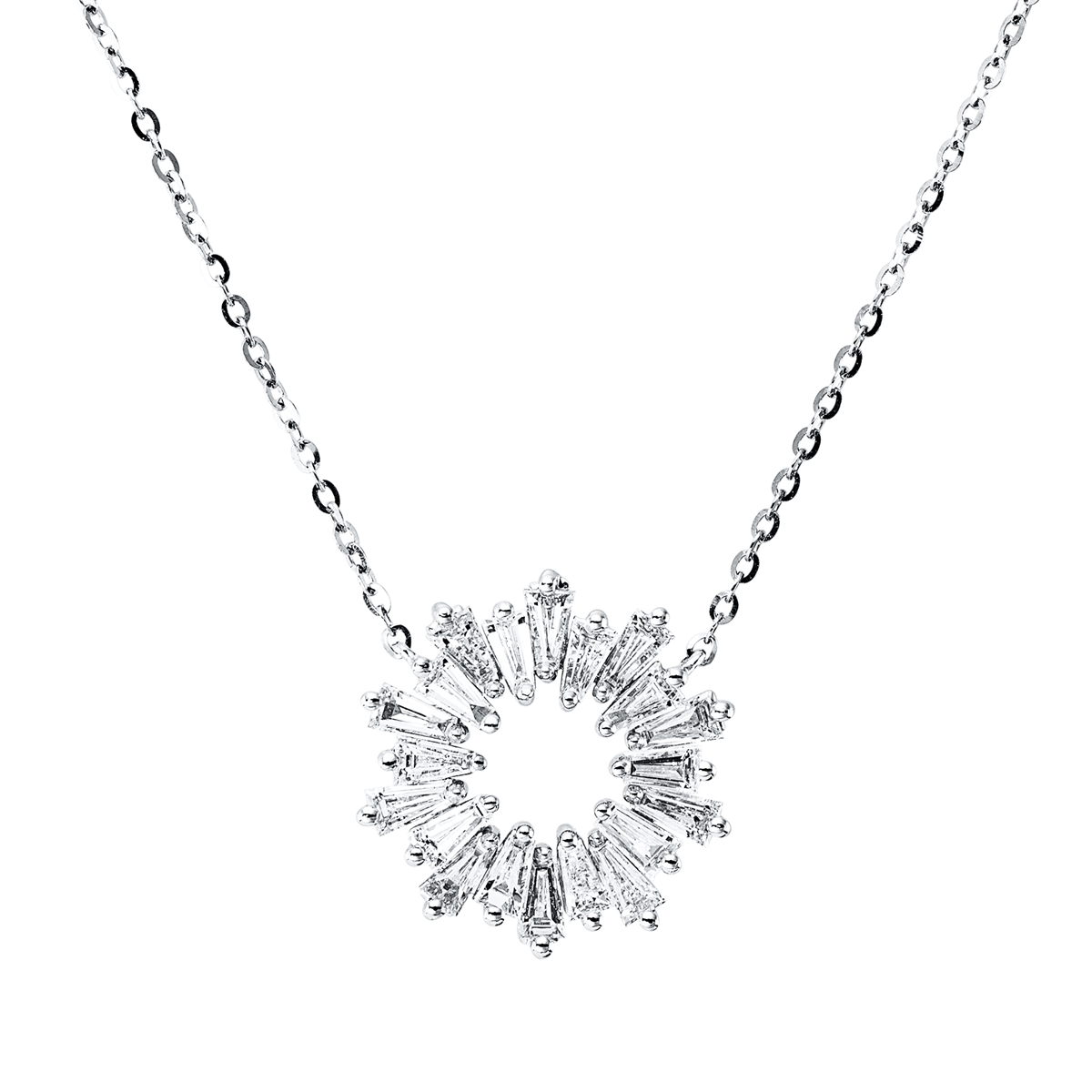taper  baguette necklace in white gold