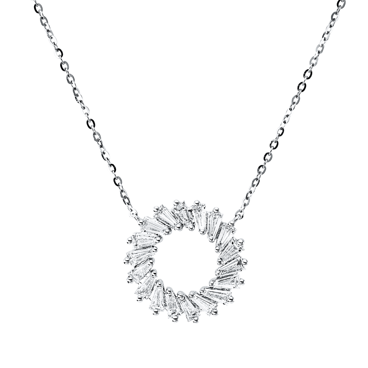 taper  baguette necklace in white gold