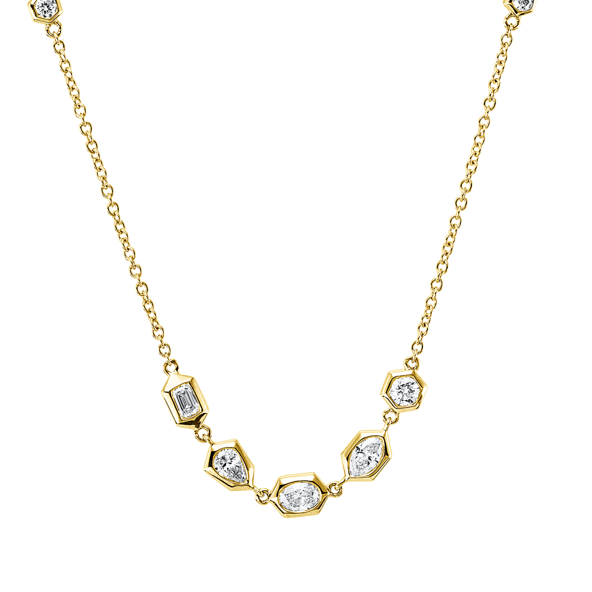 diamond full cut  baguette necklace in yellow gold