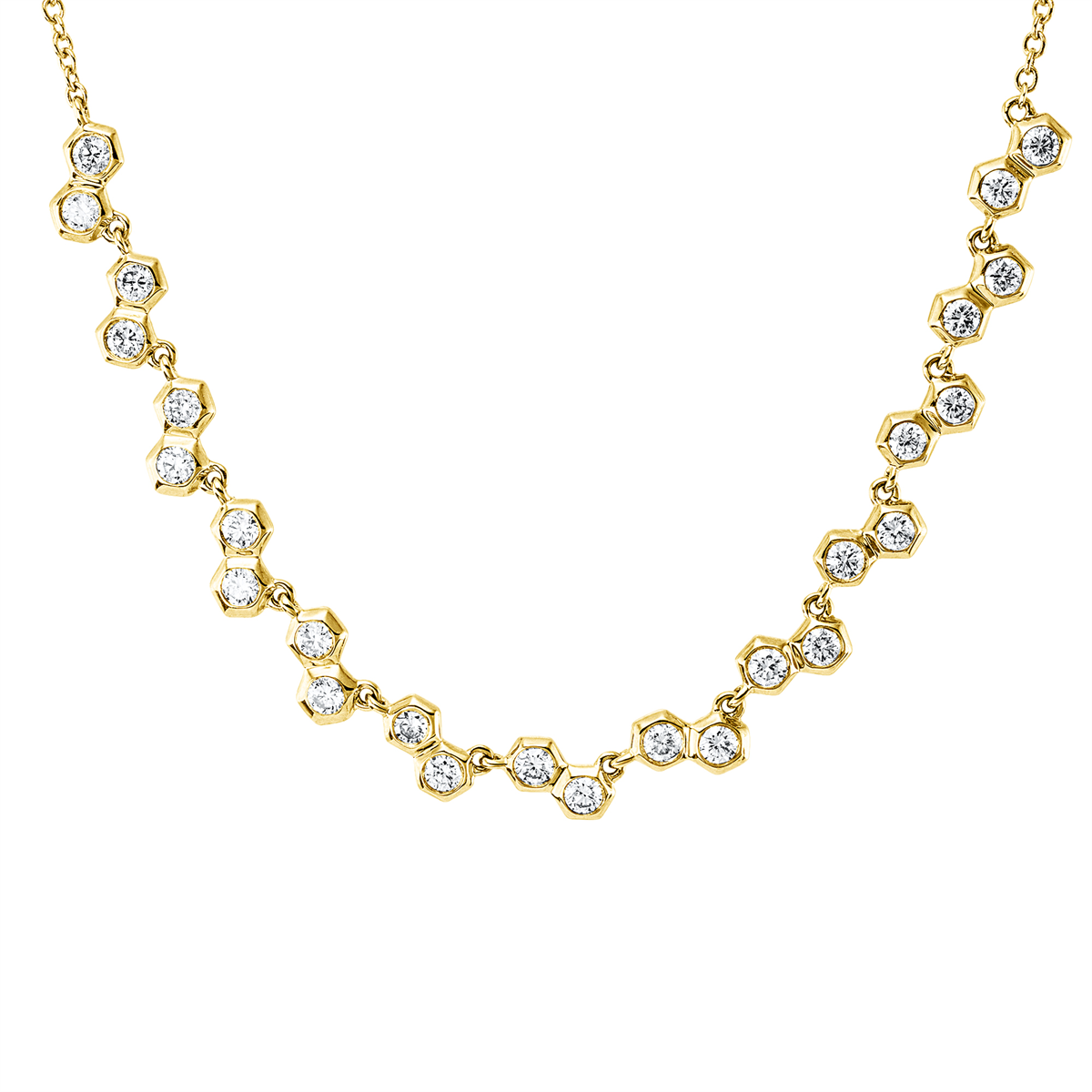 diamond full cut  modern woman necklace in yellow gold
