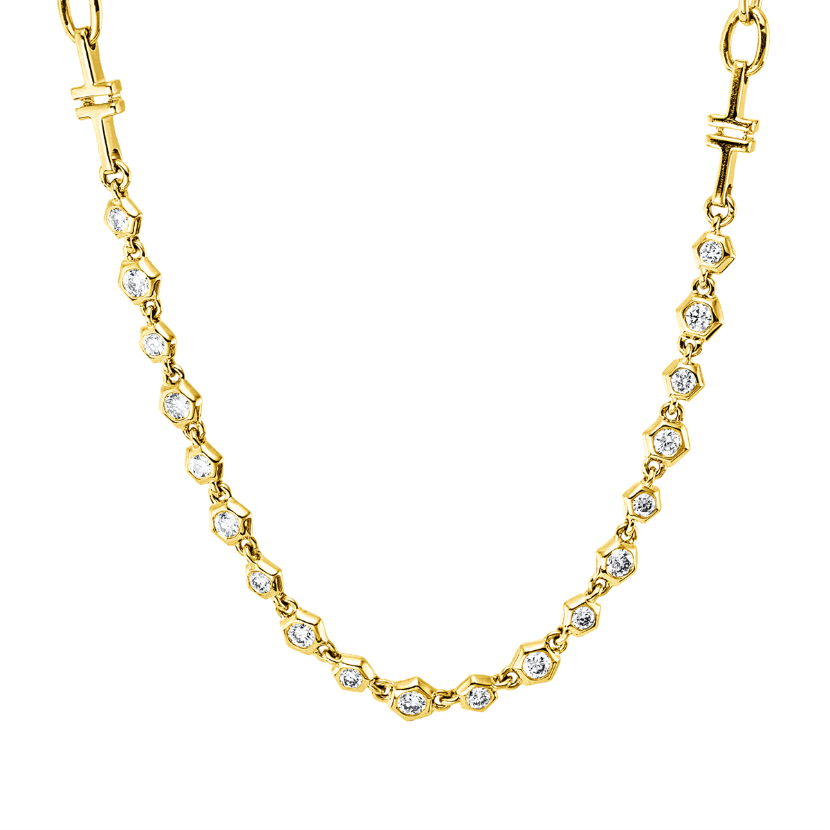 diamond full cut  modern woman necklace in yellow gold