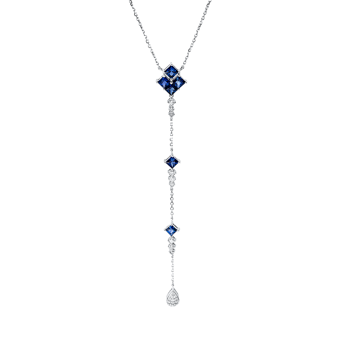 diamond full cut sapphire colored stone classic necklace in white gold