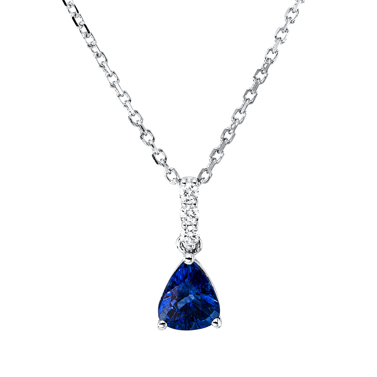 diamond full cut sapphire colored stone classic necklace in white gold