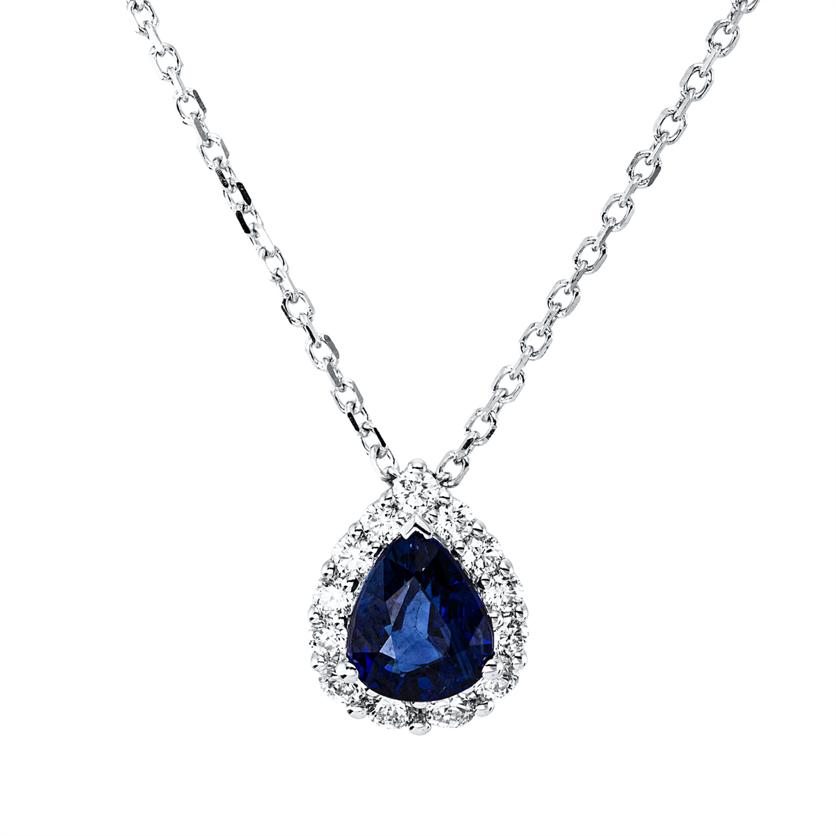diamond full cut sapphire colored stone classic necklace in white gold