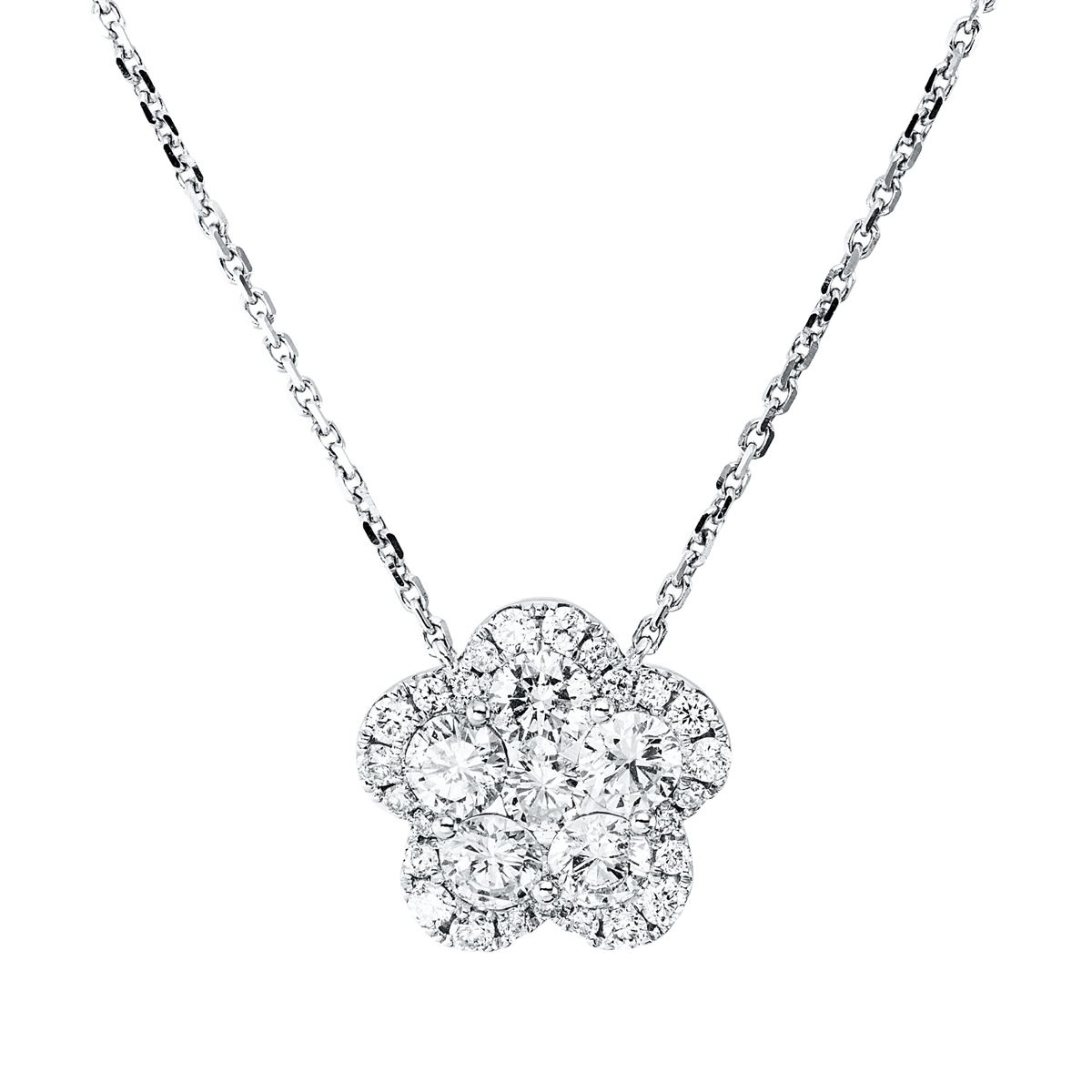 diamond full cut  illusion classic necklace in white gold