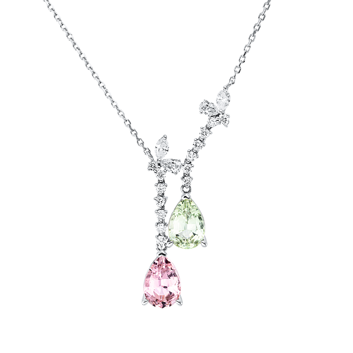 diamond full cut tourmaline colored stone fashion necklace in white gold