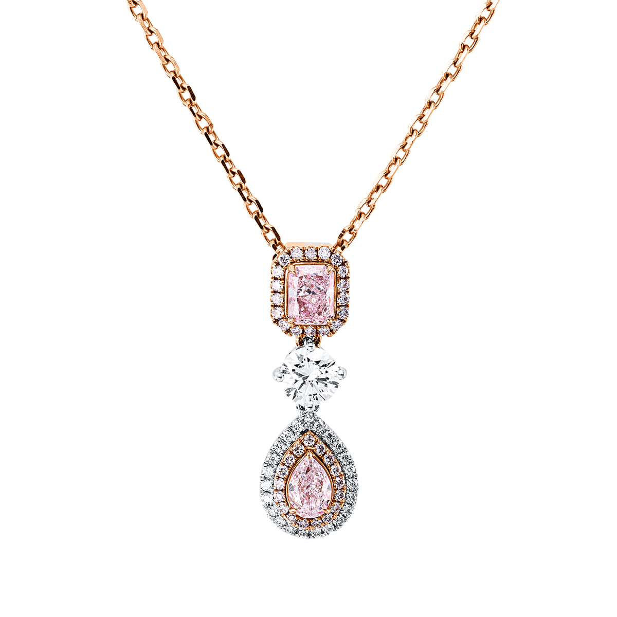 diamond full cut  fancy colored diamond necklace in red gold / white gold