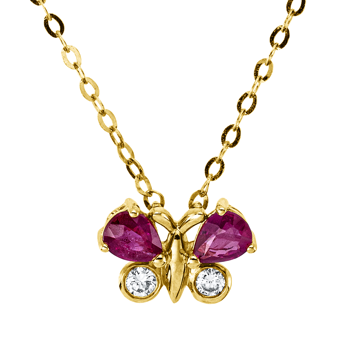 diamond full cut ruby colored stone classic necklace in yellow gold