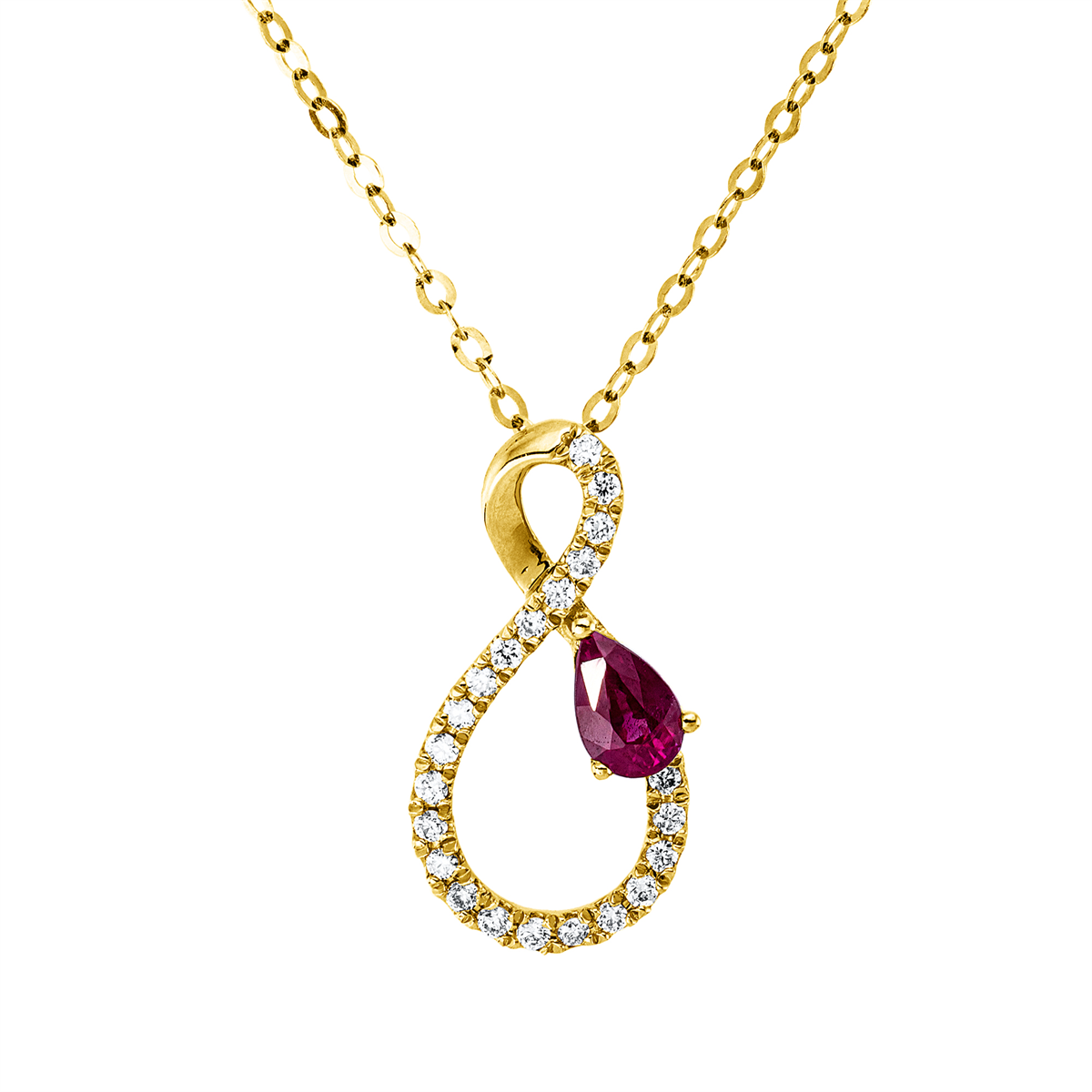 diamond full cut ruby colored stone classic necklace in yellow gold