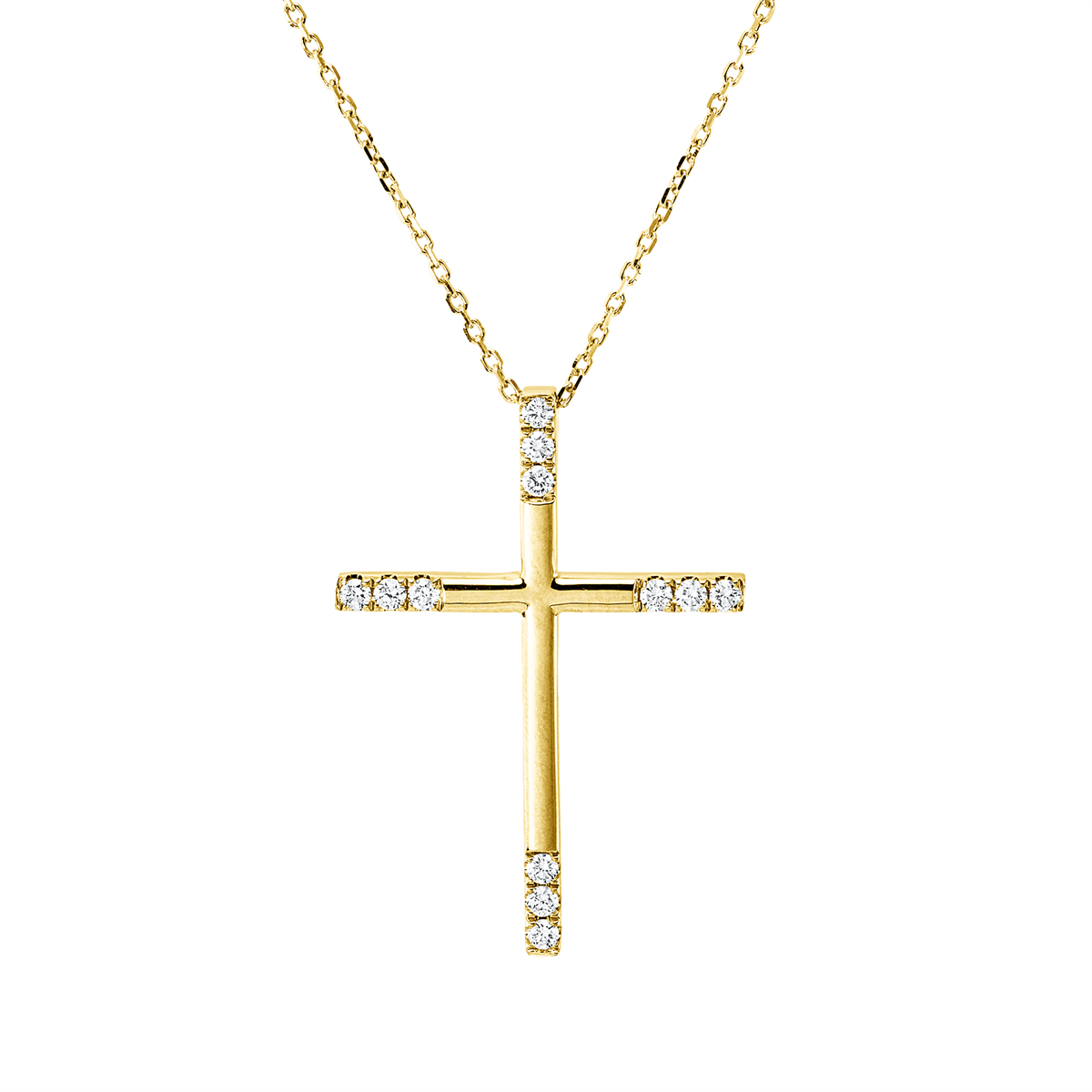diamond full cut  cross necklace in yellow gold