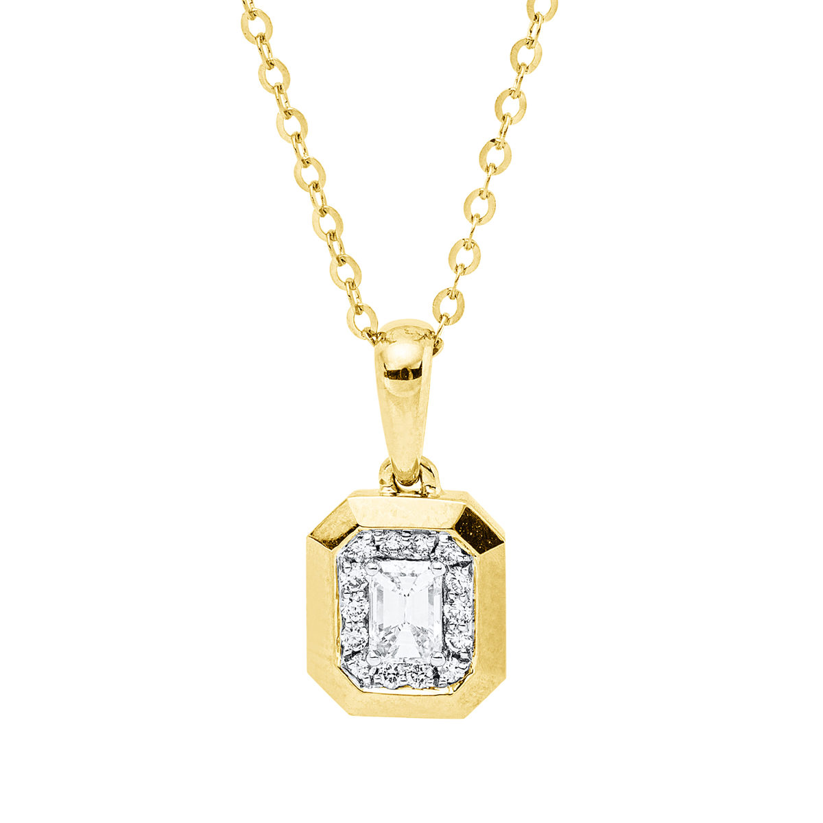 diamond full cut  solitaire with accent stones necklace in yellow gold / white gold