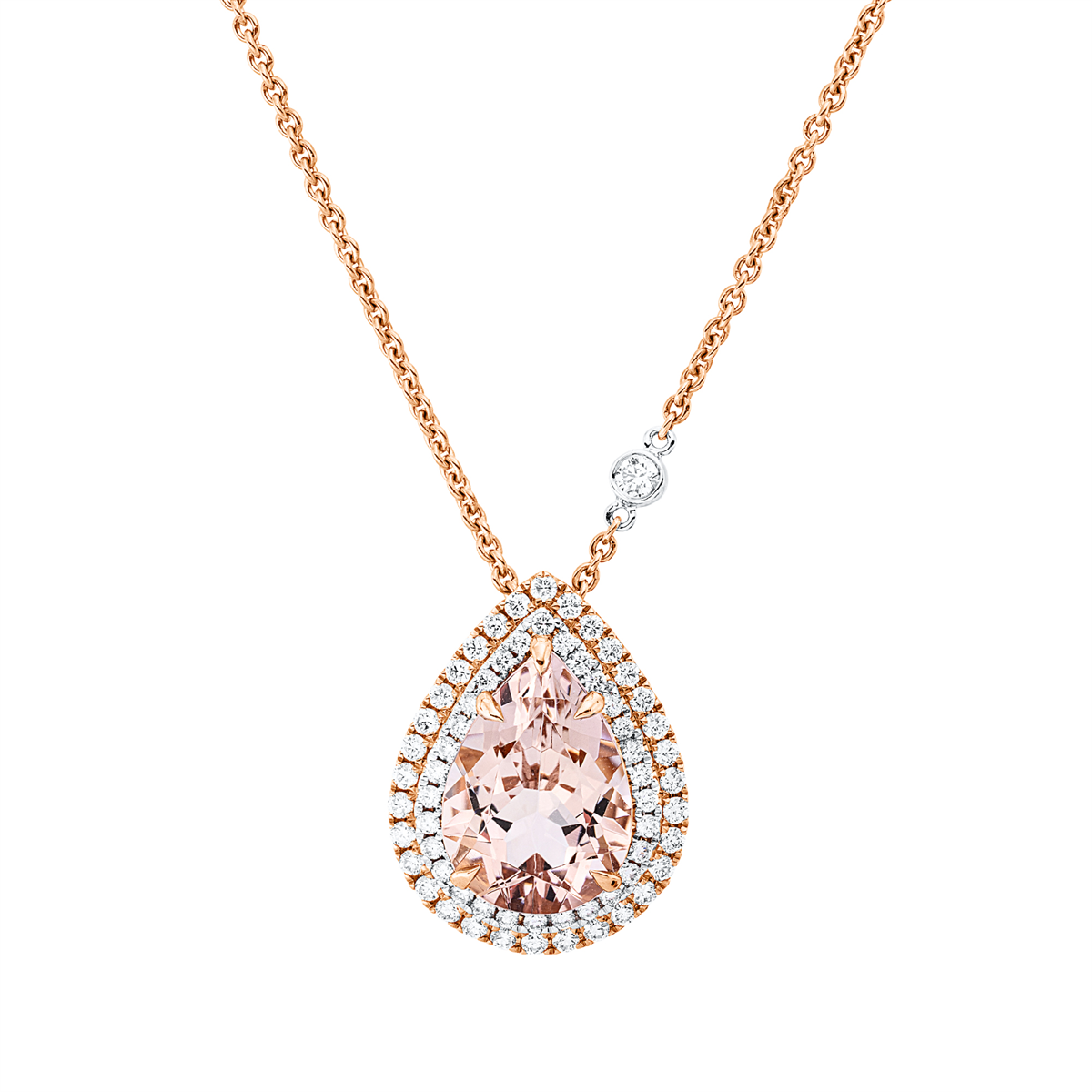 diamond full cut morganite colored stone classic necklace in red gold / white gold