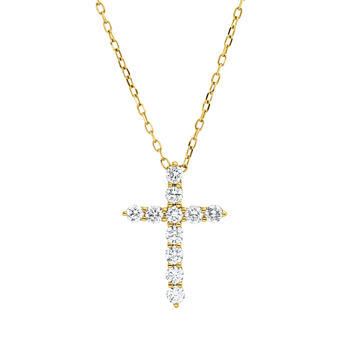 diamond full cut  cross necklace in yellow gold