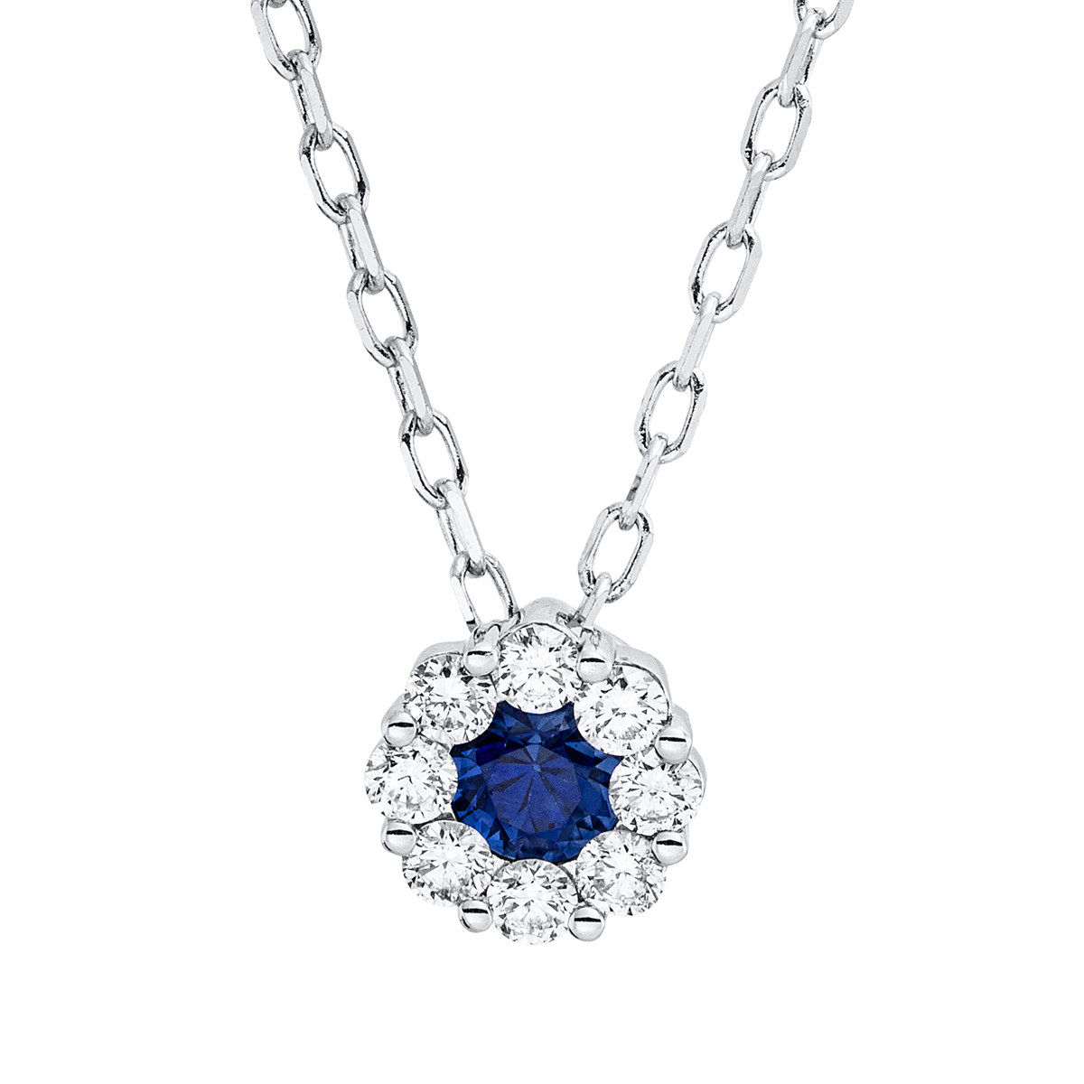 diamond full cut sapphire colored stone classic necklace in white gold