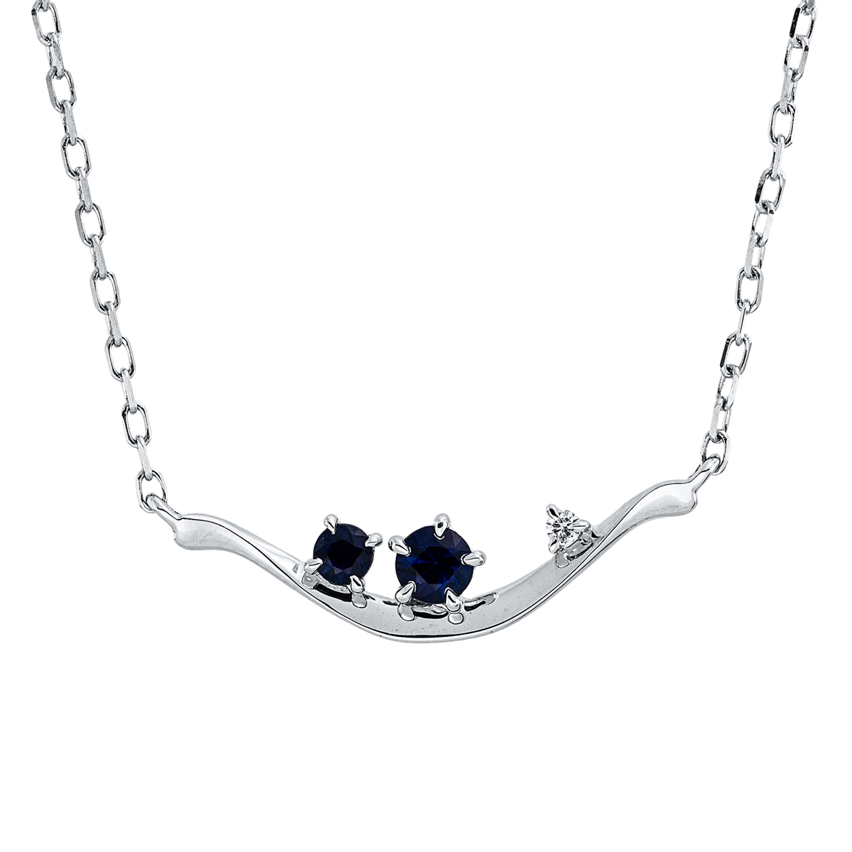 diamond full cut sapphire colored stone classic necklace in white gold