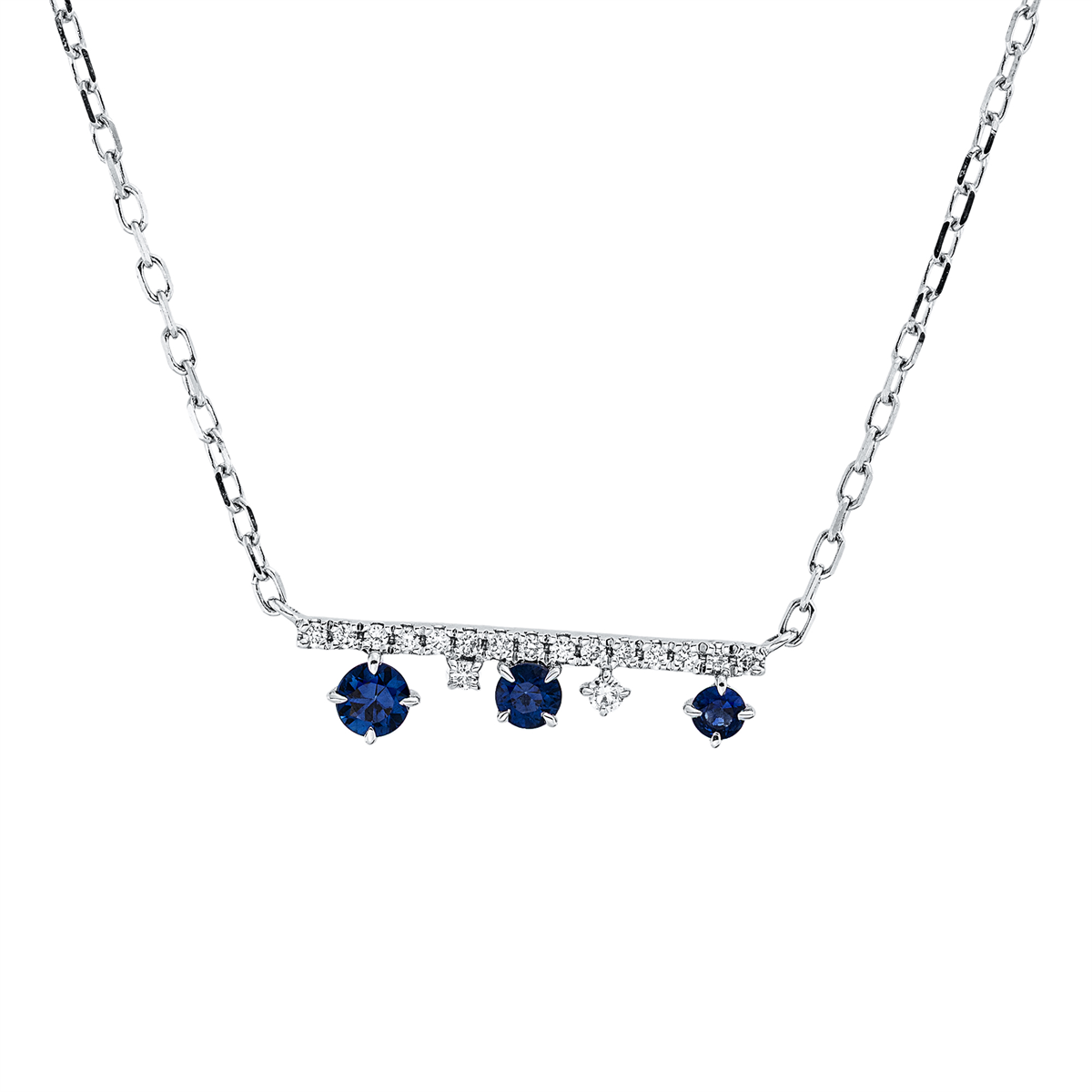 diamond full cut sapphire colored stone classic necklace in white gold
