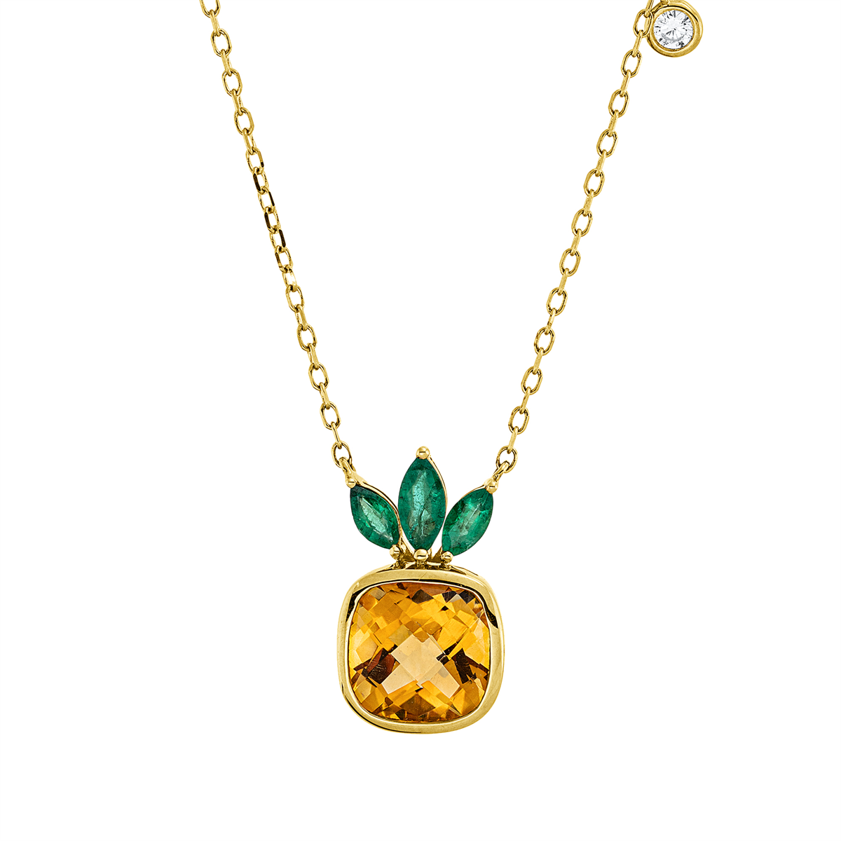diamond full cut citrine colored stone fashion necklace in yellow gold