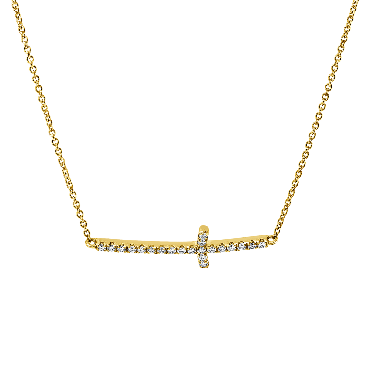diamond full cut  cross necklace in yellow gold
