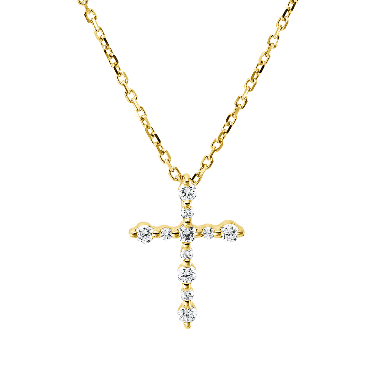 diamond full cut  cross necklace in yellow gold