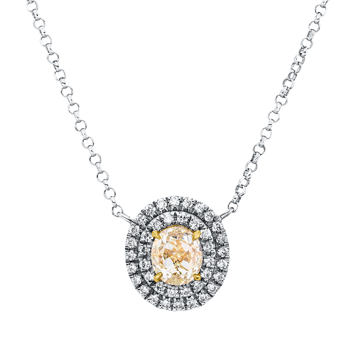 diamond full cut  fancy colored diamond necklace in white gold / yellow gold