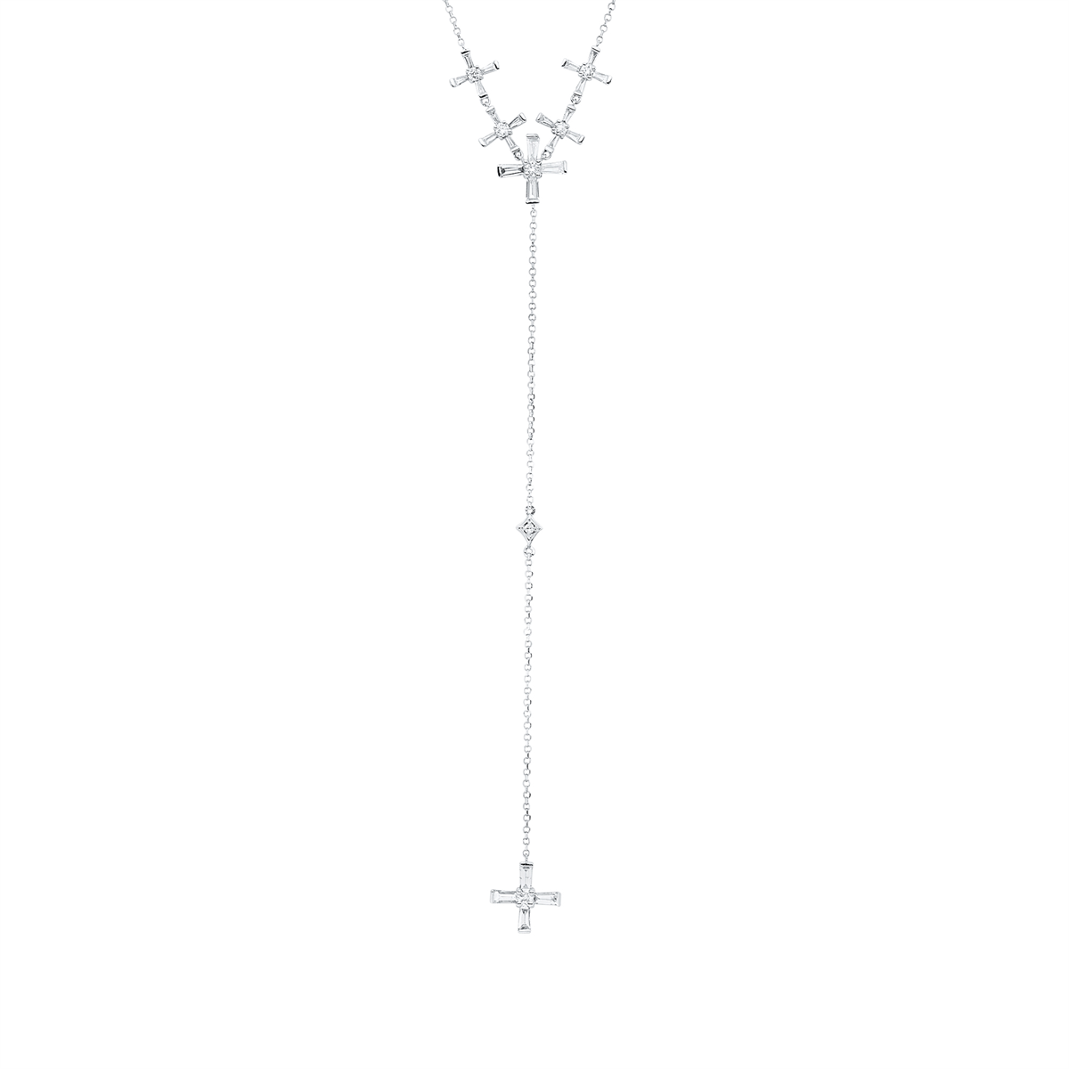 diamond full cut  baguette necklace in white gold