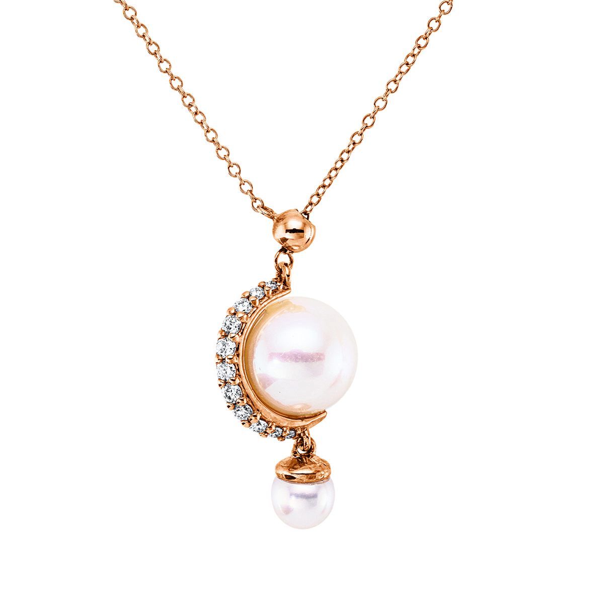 diamond full cut  pearl necklace in red gold