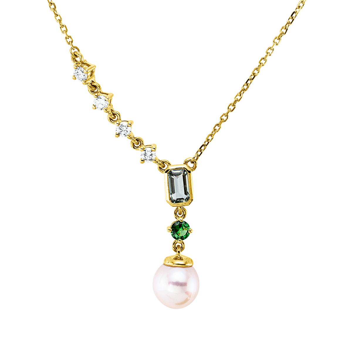 diamond full cut sapphire pearl necklace in yellow gold