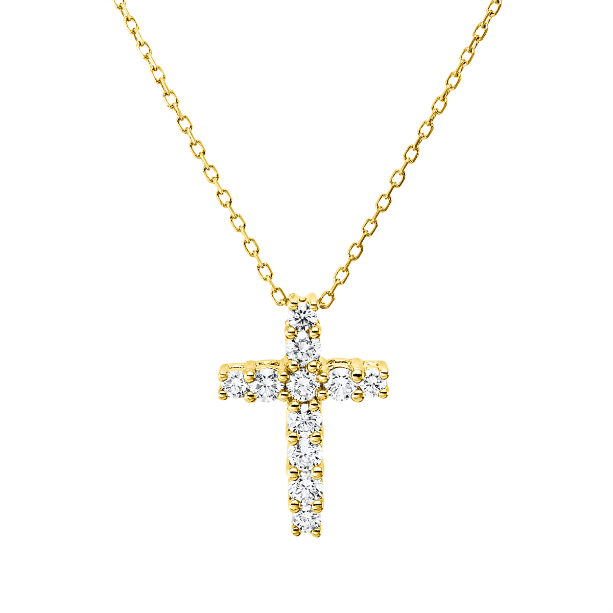 diamond full cut  cross necklace in yellow gold