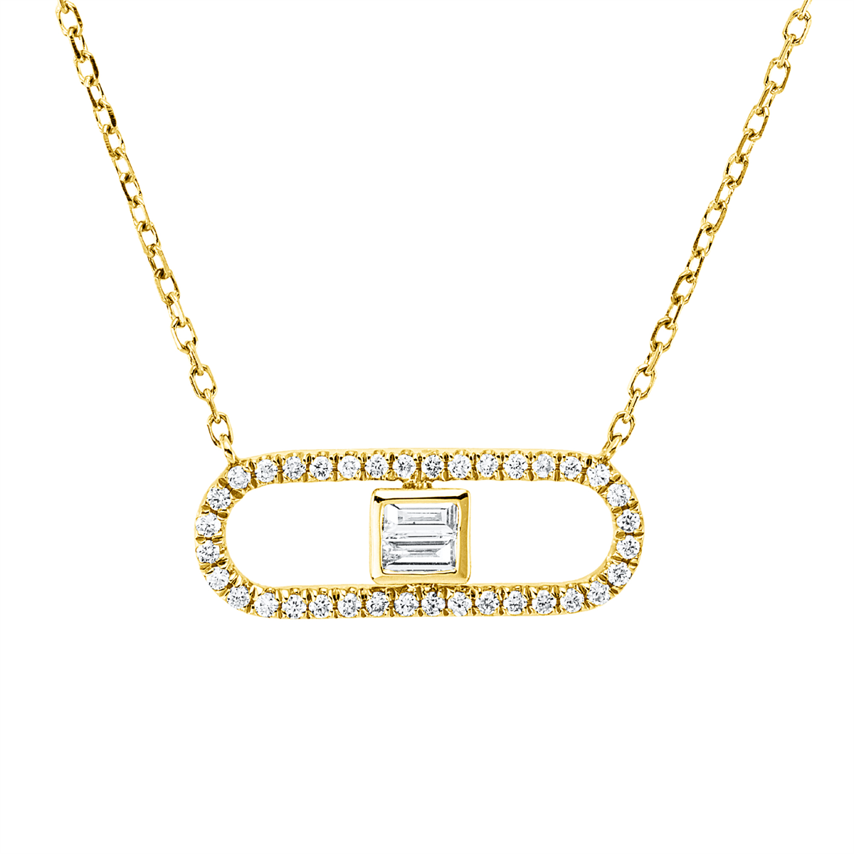 diamond full cut  baguette necklace in yellow gold