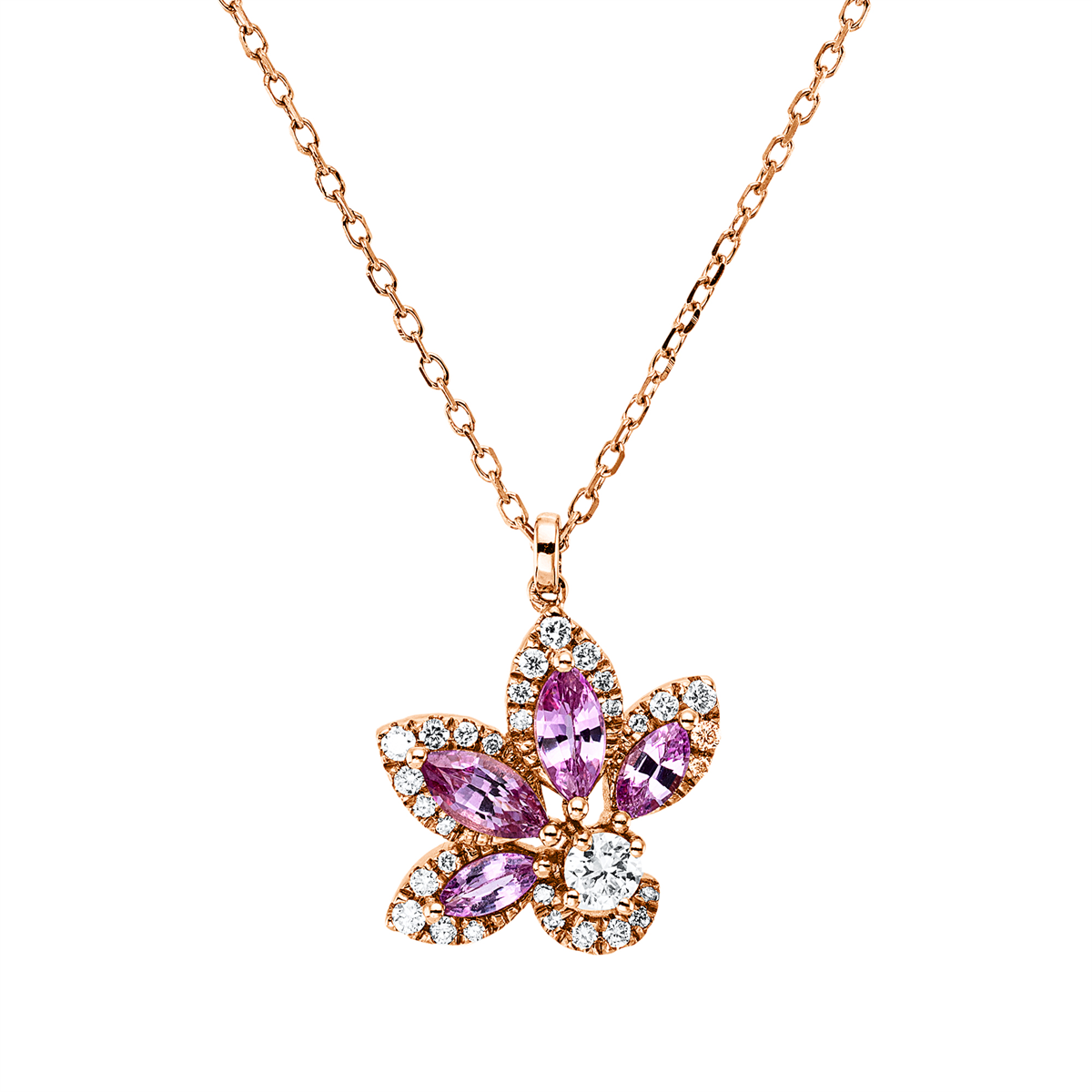 diamond full cut sapphire colored stone classic necklace in red gold
