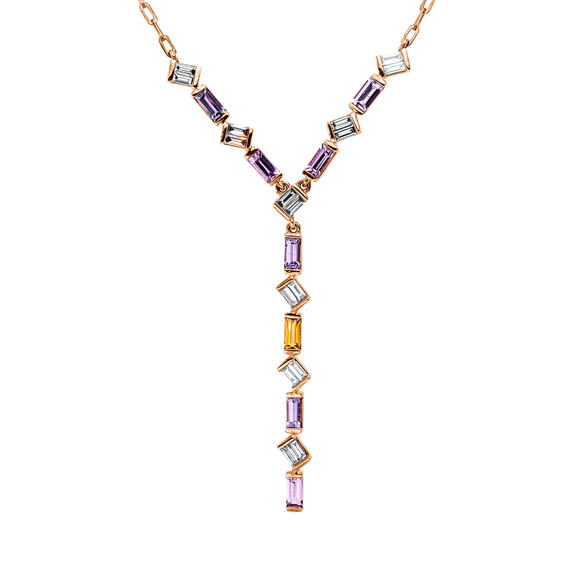diamond full cut sapphire rainbow & multicolor necklace in red gold