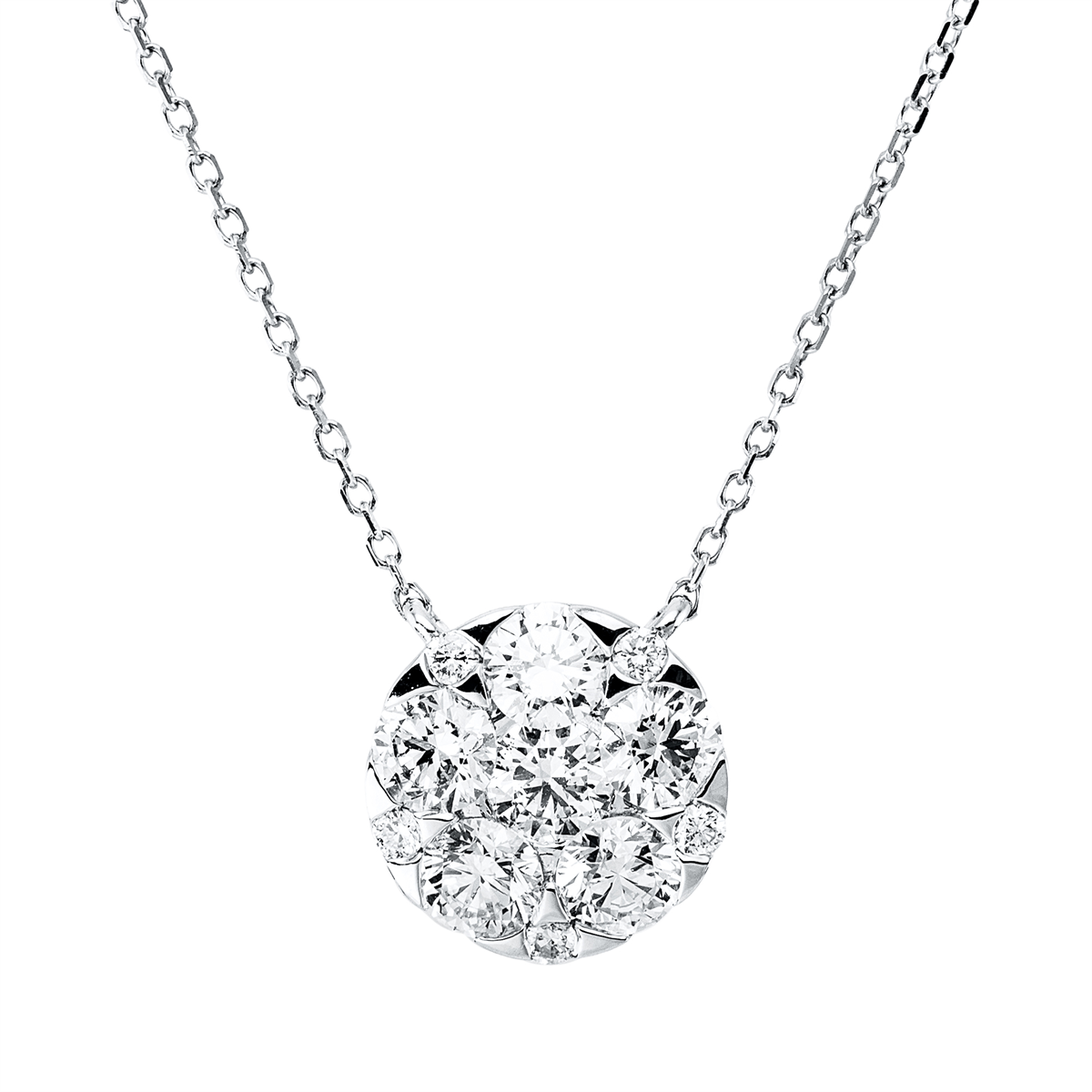 diamond full cut  illusion classic necklace in white gold