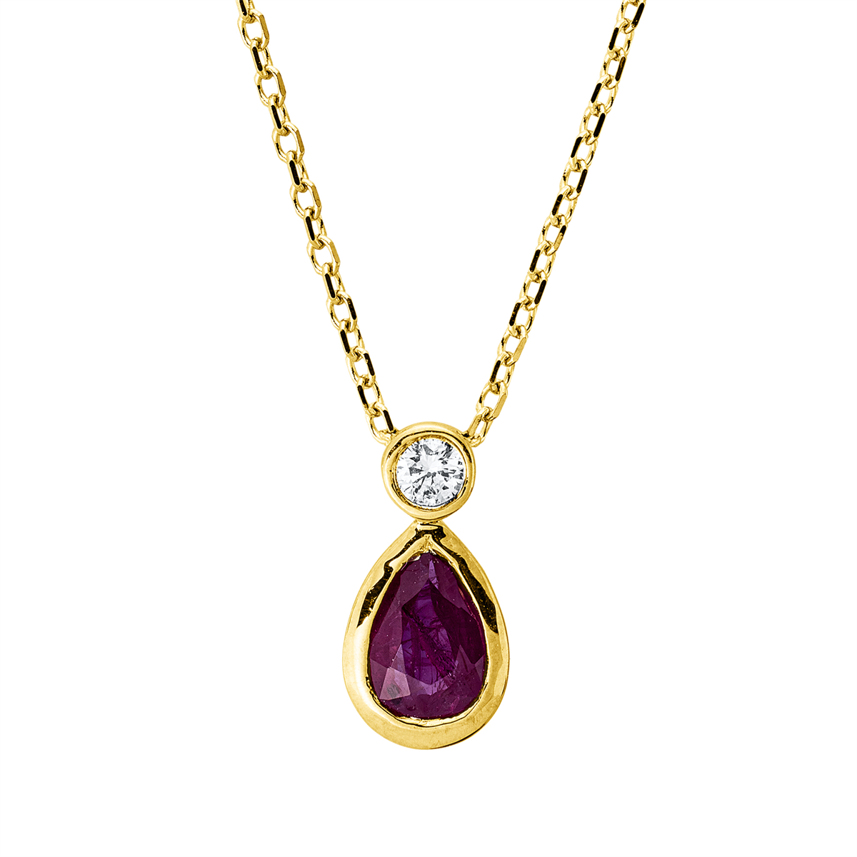 diamond full cut ruby colored stone classic necklace in yellow gold