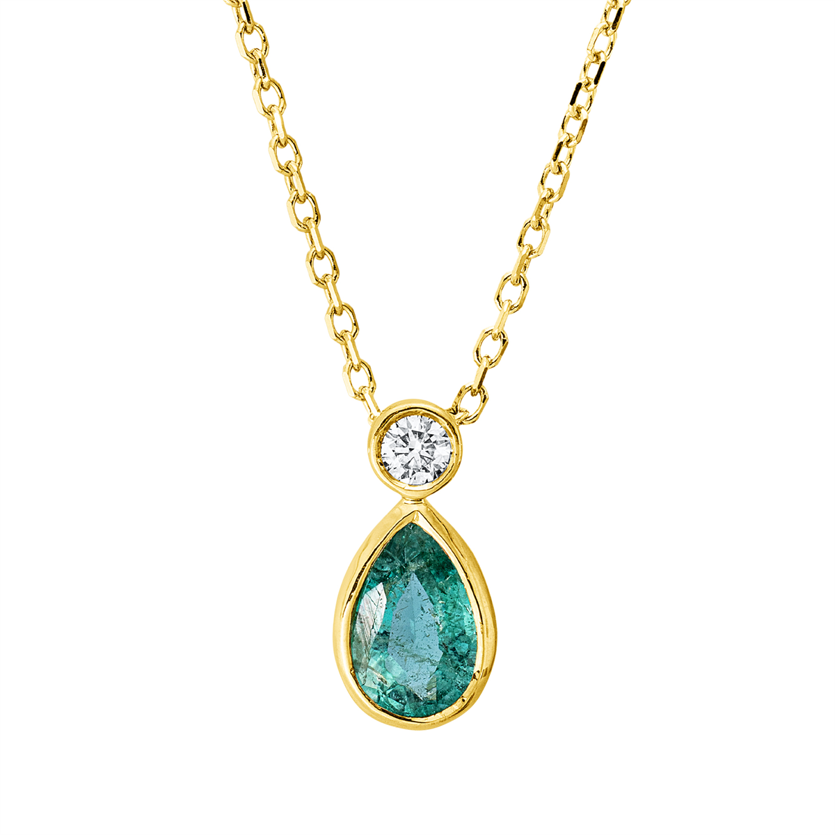 diamond full cut emerald colored stone classic necklace in yellow gold