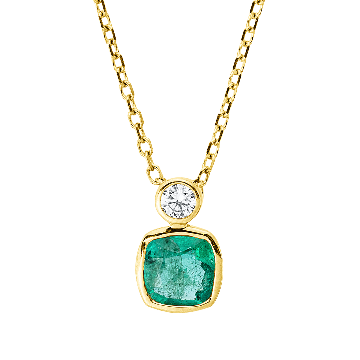 diamond full cut emerald colored stone classic necklace in yellow gold