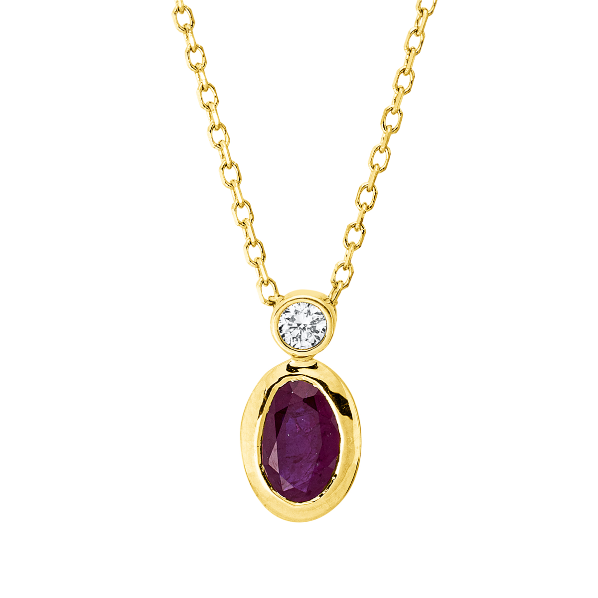 diamond full cut ruby colored stone classic necklace in yellow gold