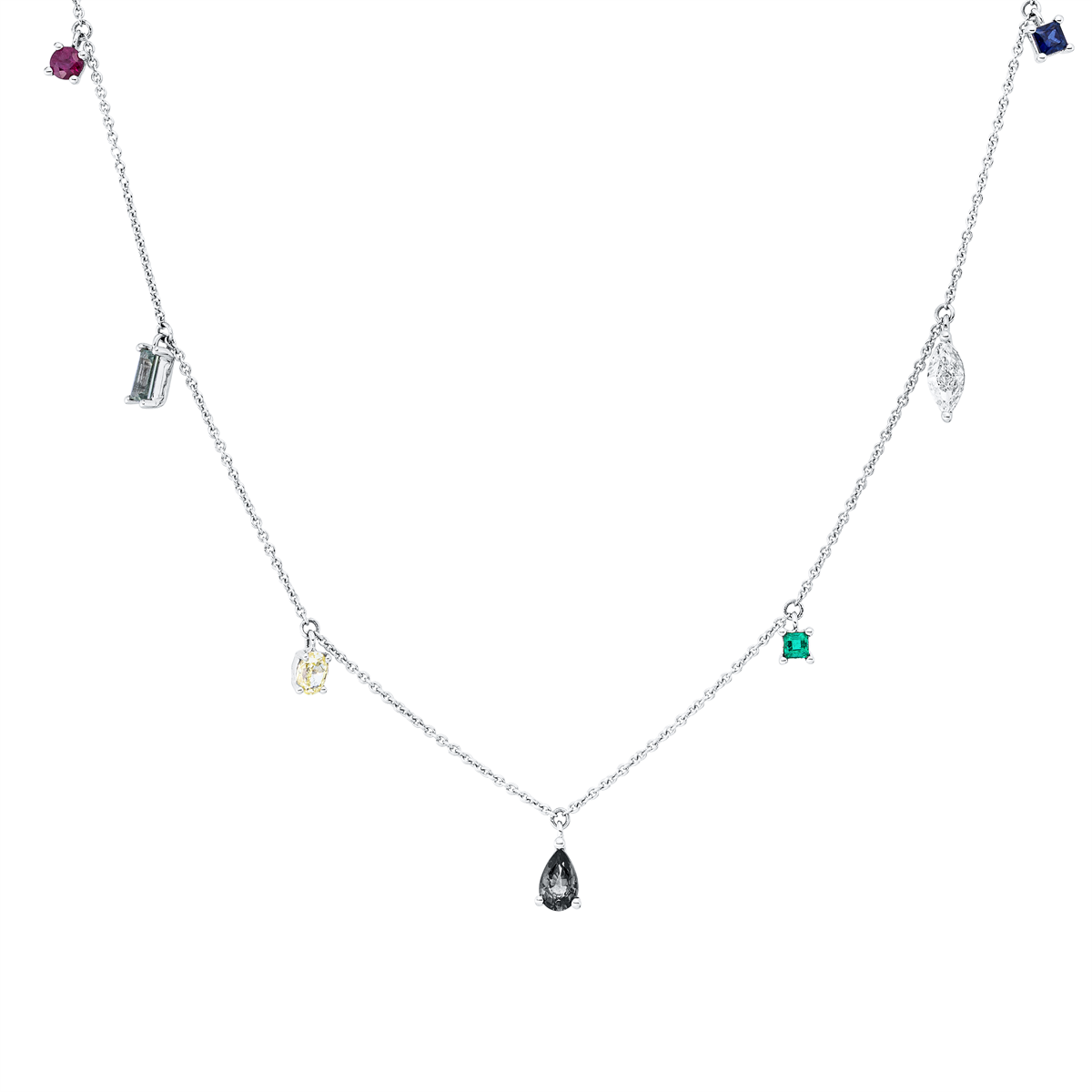 marquise sapphire colored stone classic necklace in white gold