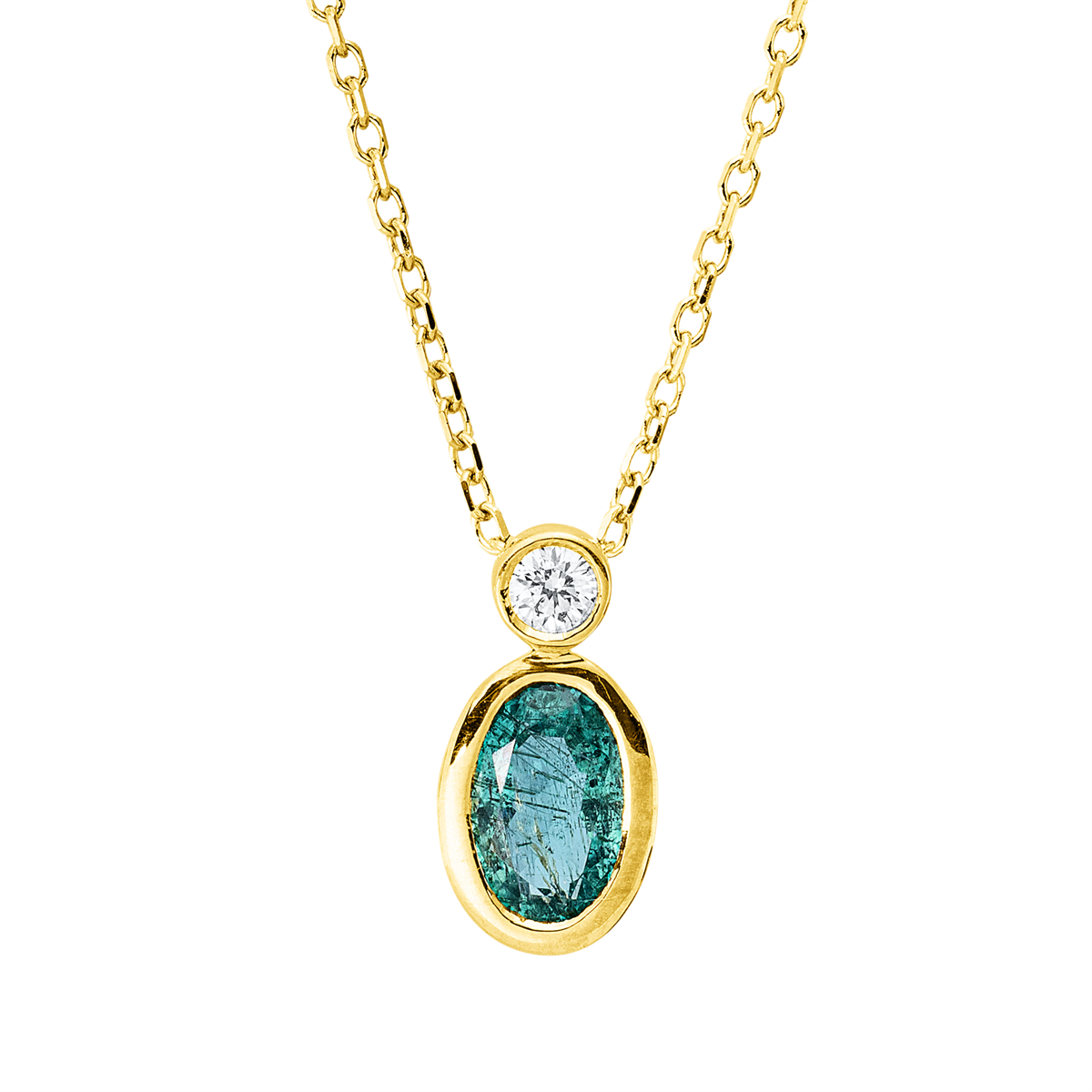 diamond full cut emerald colored stone classic necklace in yellow gold