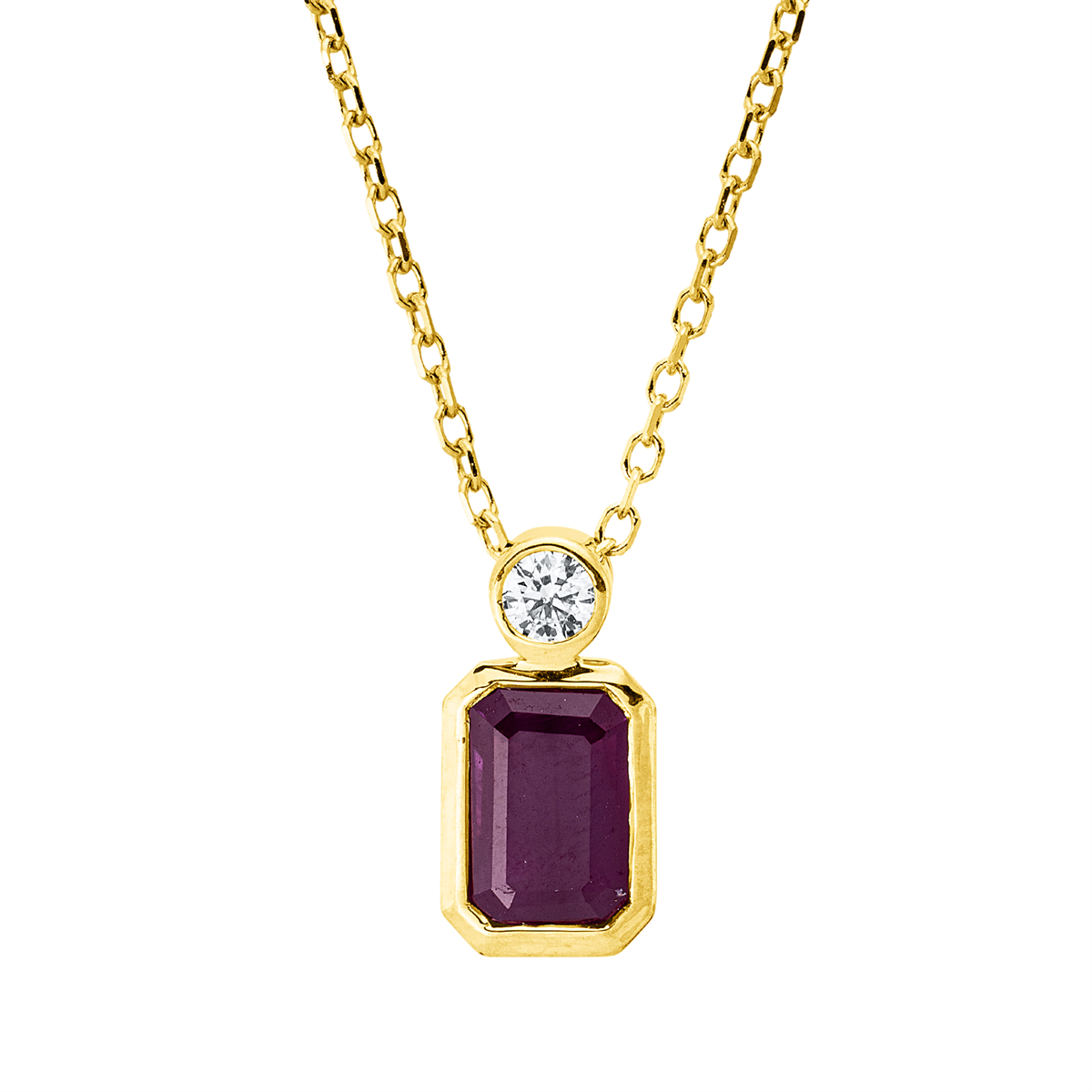 diamond full cut ruby colored stone classic necklace in yellow gold
