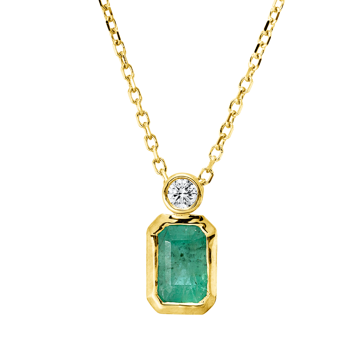 diamond full cut emerald colored stone classic necklace in yellow gold