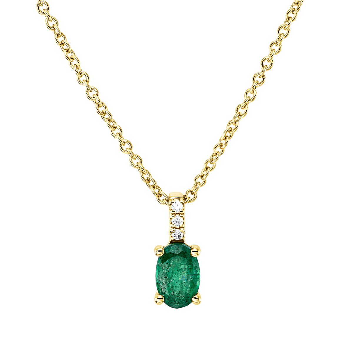 diamond full cut emerald colored stone classic necklace in yellow gold
