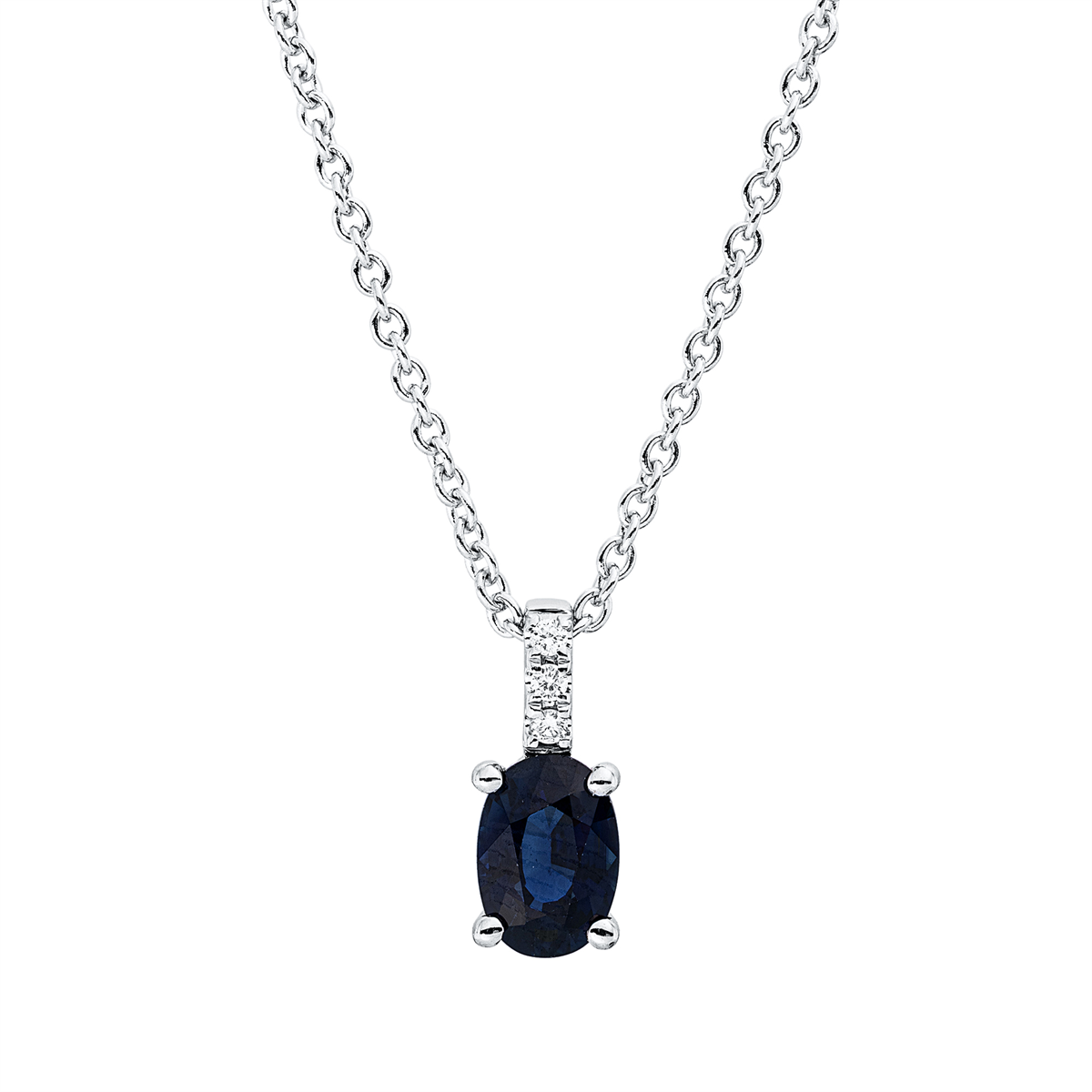 diamond full cut sapphire colored stone classic necklace in white gold