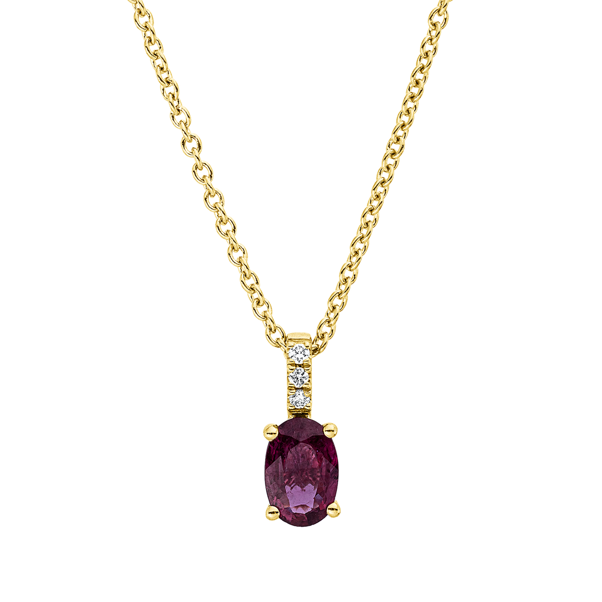 diamond full cut ruby colored stone classic necklace in yellow gold