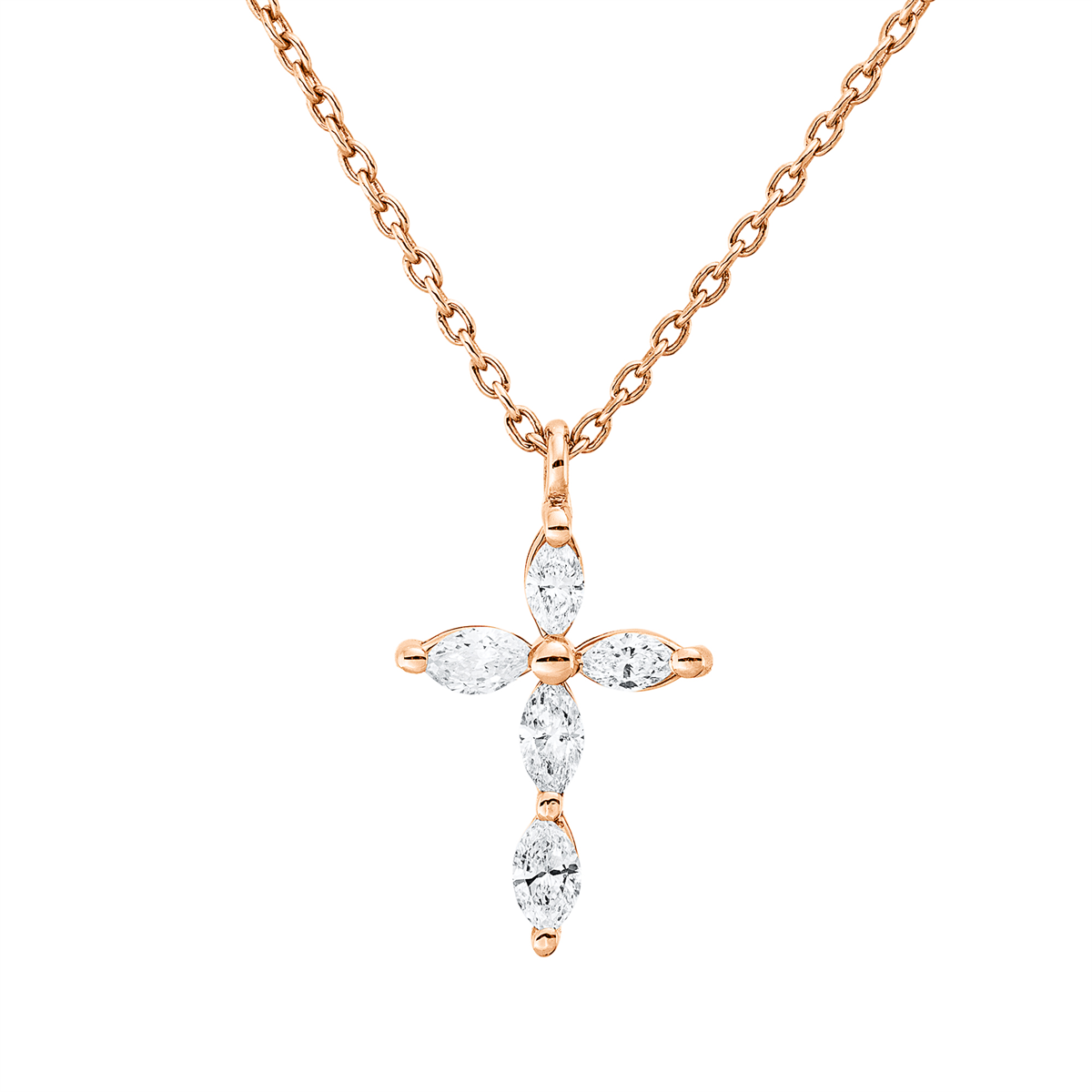 marquise  cross necklace in red gold