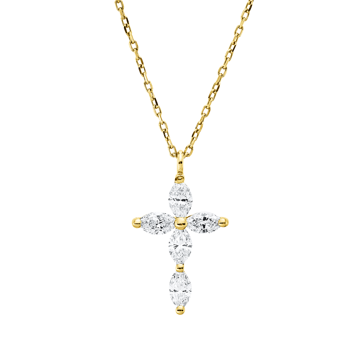 marquise  cross necklace in yellow gold