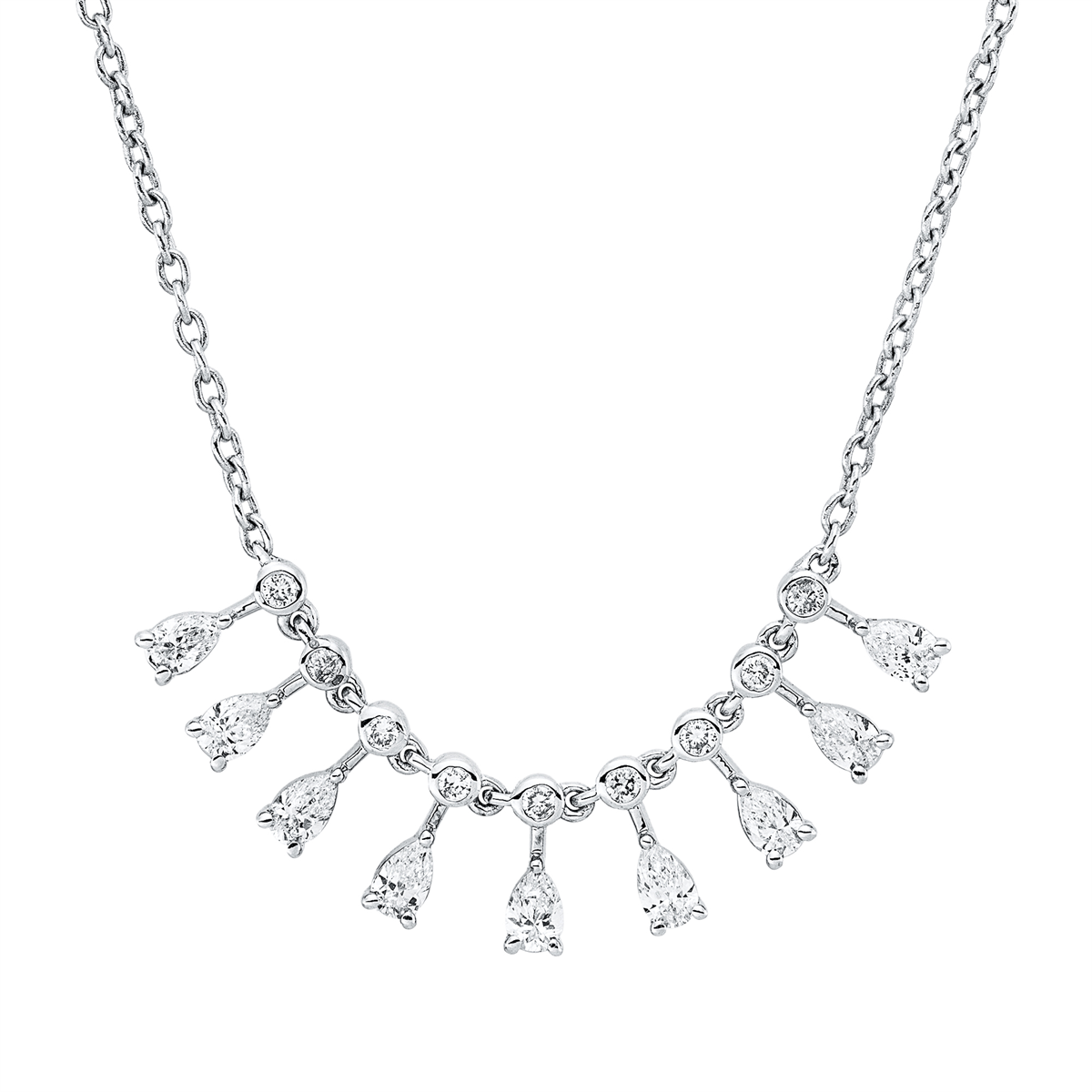 diamond full cut  multi-stone necklace in white gold