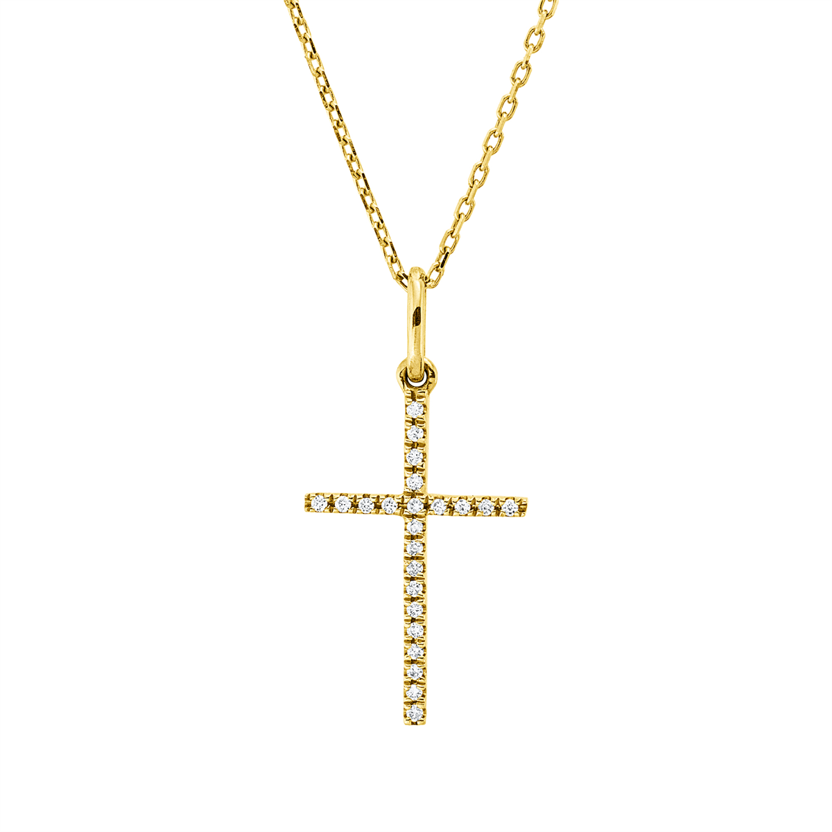 diamond full cut  cross necklace in yellow gold